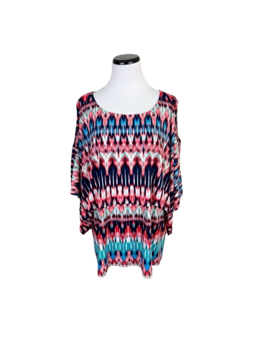 Rafaella Cold Shoulder Flowy Colorful Layered Stretchy Blouse Top Size 1X